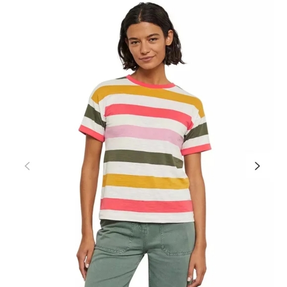 Boden Tops - Boden Striped Cuffled Sleeve Striped Tee